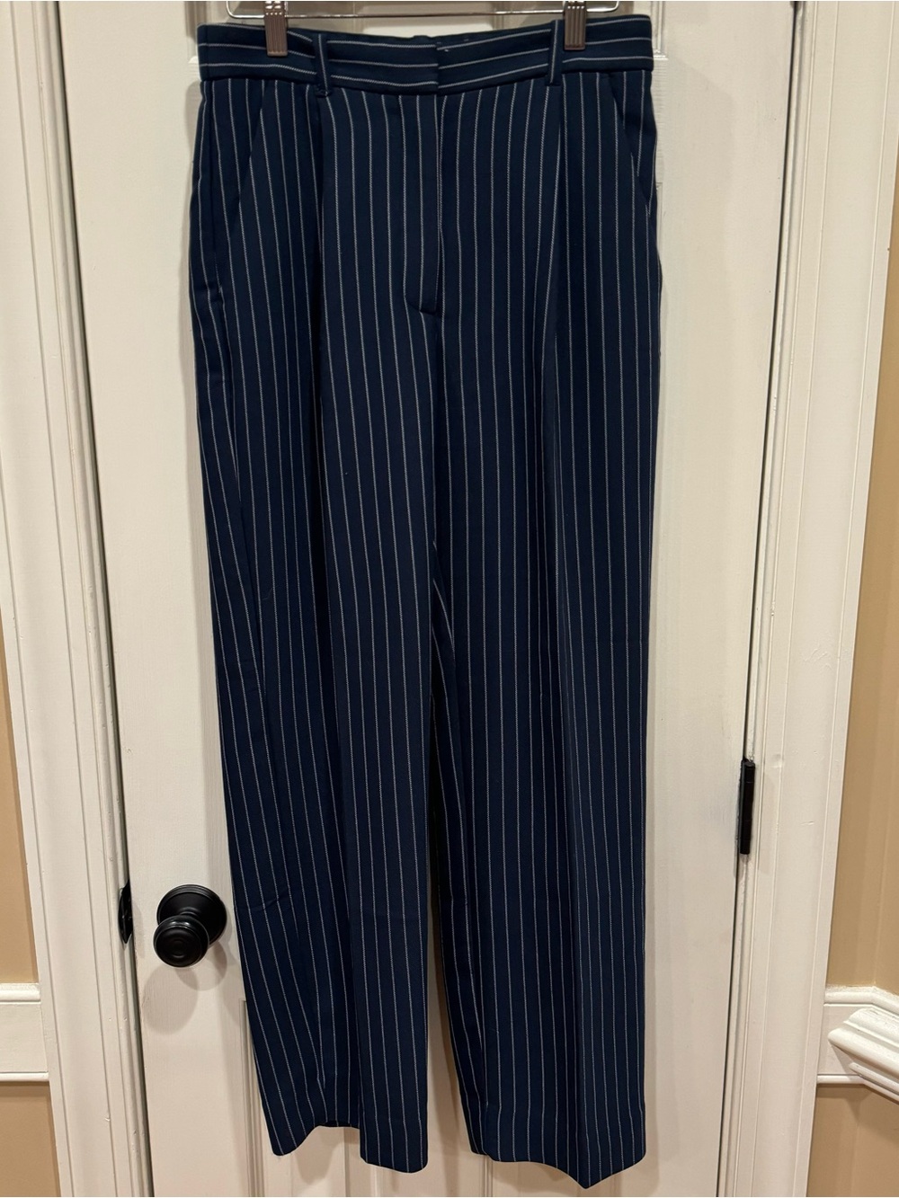 NEW Abercrombie & Fitch Sloan Tailored Wide Leg Blue indigo striped Pants 28 - Picture 7 of 14